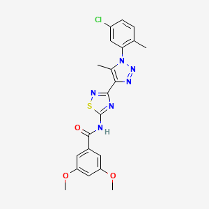 molecular formula C21H19ClN6O3S B2763794 N-{3-[1-(5-chloro-2-methylphenyl)-5-methyl-1H-1,2,3-triazol-4-yl]-1,2,4-thiadiazol-5-yl}-3,5-dimethoxybenzamide CAS No. 895108-45-9