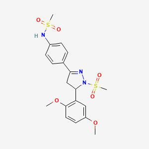molecular formula C19H23N3O6S2 B2763814 N-(4-(5-(2,5-dimethoxyphenyl)-1-(methylsulfonyl)-4,5-dihydro-1H-pyrazol-3-yl)phenyl)methanesulfonamide CAS No. 852141-09-4