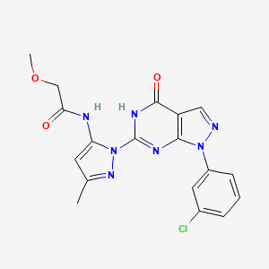 molecular formula C18H16ClN7O3 B2763834 N-(1-(1-(3-chlorophenyl)-4-oxo-4,5-dihydro-1H-pyrazolo[3,4-d]pyrimidin-6-yl)-3-methyl-1H-pyrazol-5-yl)-2-methoxyacetamide CAS No. 1170113-20-8