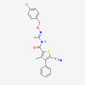 molecular formula C21H16ClN3O2S B2763859 N-((((4-Chlorobenzyl)oxy)imino)methyl)-5-cyano-3-methyl-4-phenyl-2-thiophenecarboxamide CAS No. 338968-35-7