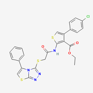 molecular formula C25H19ClN4O3S3 B2764035 Ethyl 4-(4-chlorophenyl)-2-(2-((5-phenylthiazolo[2,3-c][1,2,4]triazol-3-yl)thio)acetamido)thiophene-3-carboxylate CAS No. 671199-71-6