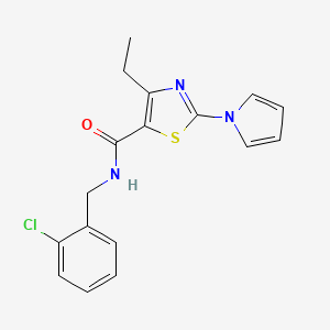 molecular formula C17H16ClN3OS B2764046 N-[(2-chlorophenyl)methyl]-4-ethyl-2-(1H-pyrrol-1-yl)-1,3-thiazole-5-carboxamide CAS No. 1242885-83-1