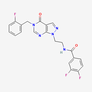 molecular formula C21H16F3N5O2 B2764098 3,4-difluoro-N-(2-(5-(2-fluorobenzyl)-4-oxo-4,5-dihydro-1H-pyrazolo[3,4-d]pyrimidin-1-yl)ethyl)benzamide CAS No. 921890-10-0