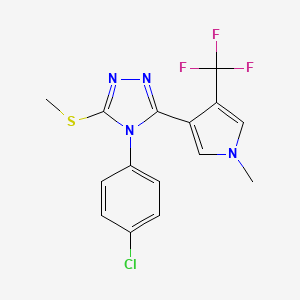 molecular formula C15H12ClF3N4S B2764099 4-(4-chlorophenyl)-3-(methylsulfanyl)-5-[1-methyl-4-(trifluoromethyl)-1H-pyrrol-3-yl]-4H-1,2,4-triazole CAS No. 2062067-11-0