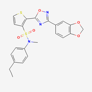 molecular formula C22H19N3O5S2 B2764105 2-[3-(1,3-benzodioxol-5-yl)-1,2,4-oxadiazol-5-yl]-N-(4-ethylphenyl)-N-methylthiophene-3-sulfonamide CAS No. 1105242-85-0