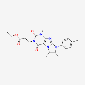 molecular formula C22H25N5O4 B2764107 ethyl 3-(1,6,7-trimethyl-2,4-dioxo-8-(p-tolyl)-1H-imidazo[2,1-f]purin-3(2H,4H,8H)-yl)propanoate CAS No. 896320-30-2