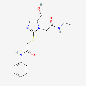 molecular formula C16H20N4O3S B2764211 2-({1-[(ethylcarbamoyl)methyl]-5-(hydroxymethyl)-1H-imidazol-2-yl}sulfanyl)-N-phenylacetamide CAS No. 923195-00-0
