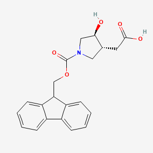 molecular formula C21H21NO5 B2764256 rac-2-[(3R,4S)-1-{[(9H-fluoren-9-yl)methoxy]carbonyl}-4-hydroxypyrrolidin-3-yl]acetic acid CAS No. 2241142-09-4