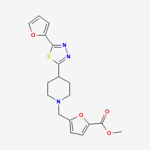 molecular formula C18H19N3O4S B2764355 Methyl 5-((4-(5-(furan-2-yl)-1,3,4-thiadiazol-2-yl)piperidin-1-yl)methyl)furan-2-carboxylate CAS No. 1351609-59-0