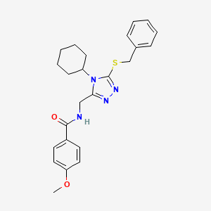molecular formula C24H28N4O2S B2764358 N-{[5-(benzylsulfanyl)-4-cyclohexyl-4H-1,2,4-triazol-3-yl]methyl}-4-methoxybenzamide CAS No. 476448-68-7