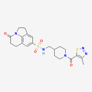 molecular formula C21H25N5O4S2 B2764371 N-((1-(4-methyl-1,2,3-thiadiazole-5-carbonyl)piperidin-4-yl)methyl)-4-oxo-2,4,5,6-tetrahydro-1H-pyrrolo[3,2,1-ij]quinoline-8-sulfonamide CAS No. 1797127-25-3