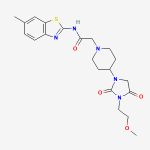 molecular formula C21H27N5O4S B2764382 2-(4-(3-(2-methoxyethyl)-2,4-dioxoimidazolidin-1-yl)piperidin-1-yl)-N-(6-methylbenzo[d]thiazol-2-yl)acetamide CAS No. 2034605-73-5