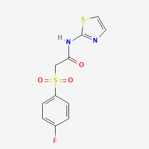 molecular formula C11H9FN2O3S2 B2764391 2-((4-fluorophenyl)sulfonyl)-N-(thiazol-2-yl)acetamide CAS No. 895478-89-4