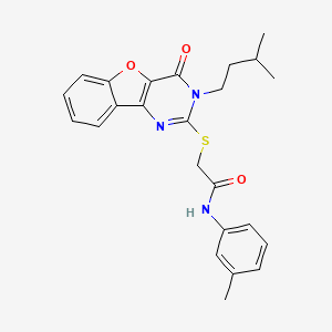 molecular formula C24H25N3O3S B2764394 2-{[3-(3-methylbutyl)-4-oxo-3,4-dihydro[1]benzofuro[3,2-d]pyrimidin-2-yl]sulfanyl}-N-(3-methylphenyl)acetamide CAS No. 899755-24-9
