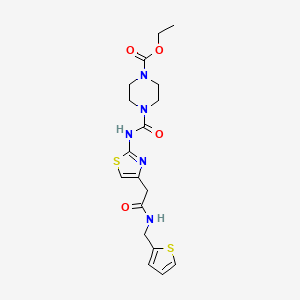 molecular formula C18H23N5O4S2 B2764408 Ethyl 4-((4-(2-oxo-2-((thiophen-2-ylmethyl)amino)ethyl)thiazol-2-yl)carbamoyl)piperazine-1-carboxylate CAS No. 1021258-75-2