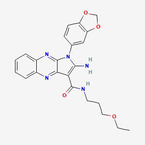 molecular formula C23H23N5O4 B2764444 2-amino-1-(2H-1,3-benzodioxol-5-yl)-N-(3-ethoxypropyl)-1H-pyrrolo[2,3-b]quinoxaline-3-carboxamide CAS No. 843637-79-6