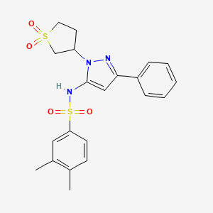 molecular formula C21H23N3O4S2 B2764445 N-(1-(1,1-dioxidotetrahydrothiophen-3-yl)-3-phenyl-1H-pyrazol-5-yl)-3,4-dimethylbenzenesulfonamide CAS No. 1172102-04-3