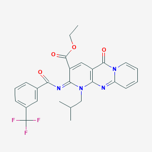 molecular formula C26H23F3N4O4 B2764480 ethyl 7-(2-methylpropyl)-2-oxo-6-[3-(trifluoromethyl)benzoyl]imino-1,7,9-triazatricyclo[8.4.0.03,8]tetradeca-3(8),4,9,11,13-pentaene-5-carboxylate CAS No. 442894-03-3