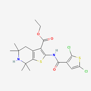 molecular formula C19H22Cl2N2O3S2 B2764555 ethyl 2-(2,5-dichlorothiophene-3-amido)-5,5,7,7-tetramethyl-4H,5H,6H,7H-thieno[2,3-c]pyridine-3-carboxylate CAS No. 864860-41-3