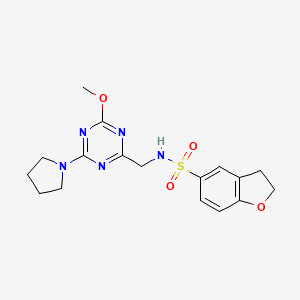 molecular formula C17H21N5O4S B2764587 N-((4-methoxy-6-(pyrrolidin-1-yl)-1,3,5-triazin-2-yl)methyl)-2,3-dihydrobenzofuran-5-sulfonamide CAS No. 2034352-11-7