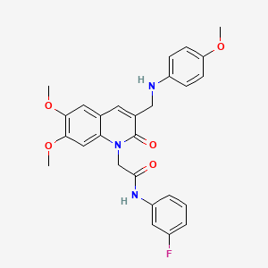 molecular formula C27H26FN3O5 B2764592 2-(6,7-dimethoxy-3-{[(4-methoxyphenyl)amino]methyl}-2-oxo-1,2-dihydroquinolin-1-yl)-N-(3-fluorophenyl)acetamide CAS No. 894561-21-8