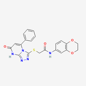 molecular formula C21H17N5O4S B2764671 N-(2,3-dihydro-1,4-benzodioxin-6-yl)-2-({7-oxo-5-phenyl-7H,8H-[1,2,4]triazolo[4,3-a]pyrimidin-3-yl}sulfanyl)acetamide CAS No. 894997-27-4