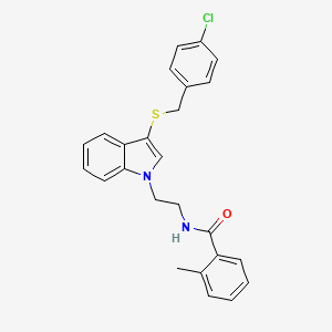 molecular formula C25H23ClN2OS B2764806 N-(2-(3-((4-chlorobenzyl)thio)-1H-indol-1-yl)ethyl)-2-methylbenzamide CAS No. 532970-08-4