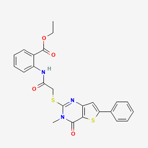 molecular formula C24H21N3O4S2 B2764841 ethyl 2-[2-({3-methyl-4-oxo-6-phenyl-3H,4H-thieno[3,2-d]pyrimidin-2-yl}sulfanyl)acetamido]benzoate CAS No. 1105199-71-0