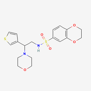 molecular formula C18H22N2O5S2 B2764846 N-(2-morpholino-2-(thiophen-3-yl)ethyl)-2,3-dihydrobenzo[b][1,4]dioxine-6-sulfonamide CAS No. 946357-16-0