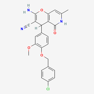 molecular formula C24H20ClN3O4 B2764861 2-amino-4-{4-[(4-chlorobenzyl)oxy]-3-methoxyphenyl}-7-methyl-5-oxo-5,6-dihydro-4H-pyrano[3,2-c]pyridine-3-carbonitrile CAS No. 607696-30-0