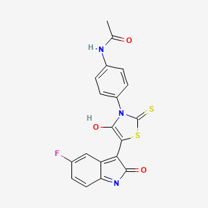 molecular formula C19H12FN3O3S2 B2764862 N-(4-{5-[(3Z)-5-fluoro-2-oxo-2,3-dihydro-1H-indol-3-ylidene]-4-oxo-2-sulfanylidene-1,3-thiazolidin-3-yl}phenyl)acetamide CAS No. 868142-50-1