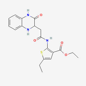 molecular formula C19H21N3O4S B2764890 ethyl 5-ethyl-2-[2-(3-oxo-1,2,3,4-tetrahydroquinoxalin-2-yl)acetamido]thiophene-3-carboxylate CAS No. 1008941-84-1