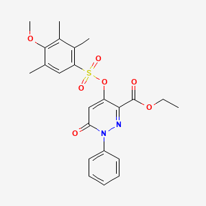 molecular formula C23H24N2O7S B2764902 Ethyl 4-(((4-methoxy-2,3,5-trimethylphenyl)sulfonyl)oxy)-6-oxo-1-phenyl-1,6-dihydropyridazine-3-carboxylate CAS No. 899728-74-6