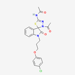 molecular formula C22H21ClN4O4S B2764910 N-{3'-acetyl-1-[3-(4-chlorophenoxy)propyl]-2-oxo-1,2-dihydro-3'H-spiro[indole-3,2'-[1,3,4]thiadiazol]-5'-yl}acetamide CAS No. 902248-02-6