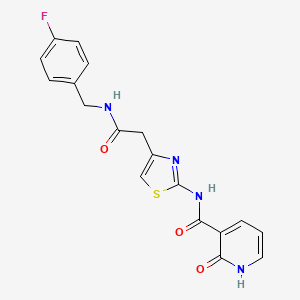 molecular formula C18H15FN4O3S B2764919 N-(4-(2-((4-fluorobenzyl)amino)-2-oxoethyl)thiazol-2-yl)-2-oxo-1,2-dihydropyridine-3-carboxamide CAS No. 946207-22-3