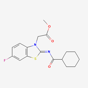 molecular formula C17H19FN2O3S B2764966 methyl 2-[(2Z)-2-(cyclohexanecarbonylimino)-6-fluoro-2,3-dihydro-1,3-benzothiazol-3-yl]acetate CAS No. 941997-22-4