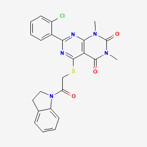 molecular formula C24H20ClN5O3S B2764976 7-(2-chlorophenyl)-5-((2-(indolin-1-yl)-2-oxoethyl)thio)-1,3-dimethylpyrimido[4,5-d]pyrimidine-2,4(1H,3H)-dione CAS No. 872694-70-7