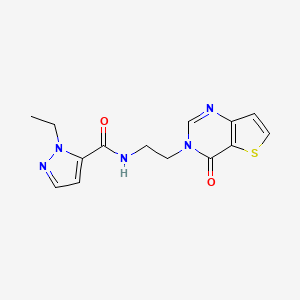 molecular formula C14H15N5O2S B2764985 1-ethyl-N-(2-(4-oxothieno[3,2-d]pyrimidin-3(4H)-yl)ethyl)-1H-pyrazole-5-carboxamide CAS No. 2034504-41-9