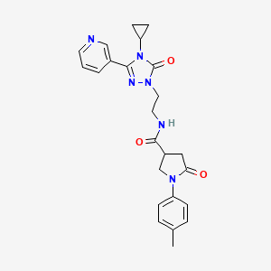 molecular formula C24H26N6O3 B2764987 N-(2-(4-cyclopropyl-5-oxo-3-(pyridin-3-yl)-4,5-dihydro-1H-1,2,4-triazol-1-yl)ethyl)-5-oxo-1-(p-tolyl)pyrrolidine-3-carboxamide CAS No. 1795191-84-2