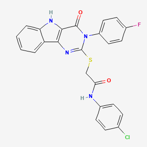 molecular formula C24H16ClFN4O2S B2764993 N-(4-chlorophenyl)-2-((3-(4-fluorophenyl)-4-oxo-4,5-dihydro-3H-pyrimido[5,4-b]indol-2-yl)thio)acetamide CAS No. 536712-20-6