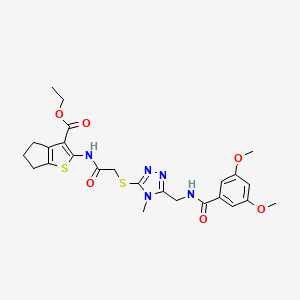 molecular formula C25H29N5O6S2 B2765104 ethyl 2-(2-((5-((3,5-dimethoxybenzamido)methyl)-4-methyl-4H-1,2,4-triazol-3-yl)thio)acetamido)-5,6-dihydro-4H-cyclopenta[b]thiophene-3-carboxylate CAS No. 393850-79-8