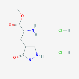 molecular formula C8H15Cl2N3O3 B2765115 Methyl (2R)-2-amino-3-(2-methyl-3-oxo-1H-pyrazol-4-yl)propanoate;dihydrochloride CAS No. 2416218-72-7