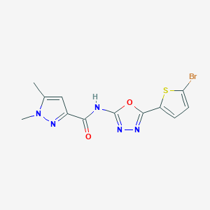 molecular formula C12H10BrN5O2S B2765150 N-(5-(5-bromothiophen-2-yl)-1,3,4-oxadiazol-2-yl)-1,5-dimethyl-1H-pyrazole-3-carboxamide CAS No. 1170367-55-1