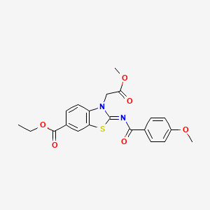 molecular formula C21H20N2O6S B2765182 ethyl (2Z)-3-(2-methoxy-2-oxoethyl)-2-[(4-methoxybenzoyl)imino]-2,3-dihydro-1,3-benzothiazole-6-carboxylate CAS No. 897733-93-6
