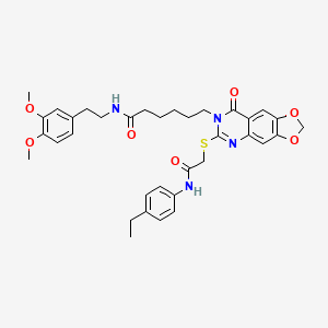 molecular formula C35H40N4O7S B2765194 N-[2-(3,4-dimethoxyphenyl)ethyl]-6-[6-({[(4-ethylphenyl)carbamoyl]methyl}sulfanyl)-8-oxo-2H,7H,8H-[1,3]dioxolo[4,5-g]quinazolin-7-yl]hexanamide CAS No. 688061-73-6