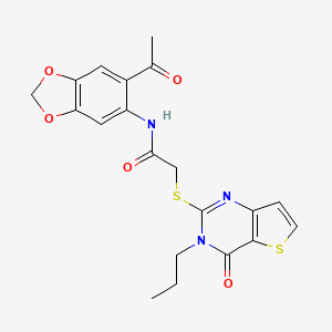 molecular formula C20H19N3O5S2 B2765220 N-(6-acetyl-2H-1,3-benzodioxol-5-yl)-2-({4-oxo-3-propyl-3H,4H-thieno[3,2-d]pyrimidin-2-yl}sulfanyl)acetamide CAS No. 1252839-86-3
