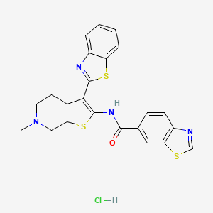 molecular formula C23H19ClN4OS3 B2765238 N-(3-(benzo[d]thiazol-2-yl)-6-methyl-4,5,6,7-tetrahydrothieno[2,3-c]pyridin-2-yl)benzo[d]thiazole-6-carboxamide hydrochloride CAS No. 1216806-55-1
