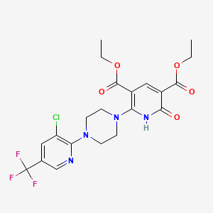 molecular formula C21H22ClF3N4O5 B2765339 Diethyl 6-{4-[3-chloro-5-(trifluoromethyl)-2-pyridinyl]piperazino}-2-oxo-1,2-dihydro-3,5-pyridinedicarboxylate CAS No. 478030-87-4