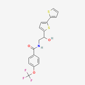 molecular formula C18H14F3NO3S2 B2765354 N-(2-{[2,2'-bithiophene]-5-yl}-2-hydroxyethyl)-4-(trifluoromethoxy)benzamide CAS No. 2097915-97-2