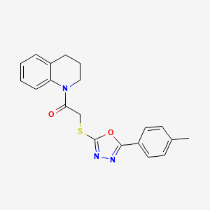 molecular formula C20H19N3O2S B2765377 2-{[5-(4-Methylphenyl)-1,3,4-oxadiazol-2-yl]sulfanyl}-1-(1,2,3,4-tetrahydroquinolin-1-yl)ethan-1-one CAS No. 557778-29-7